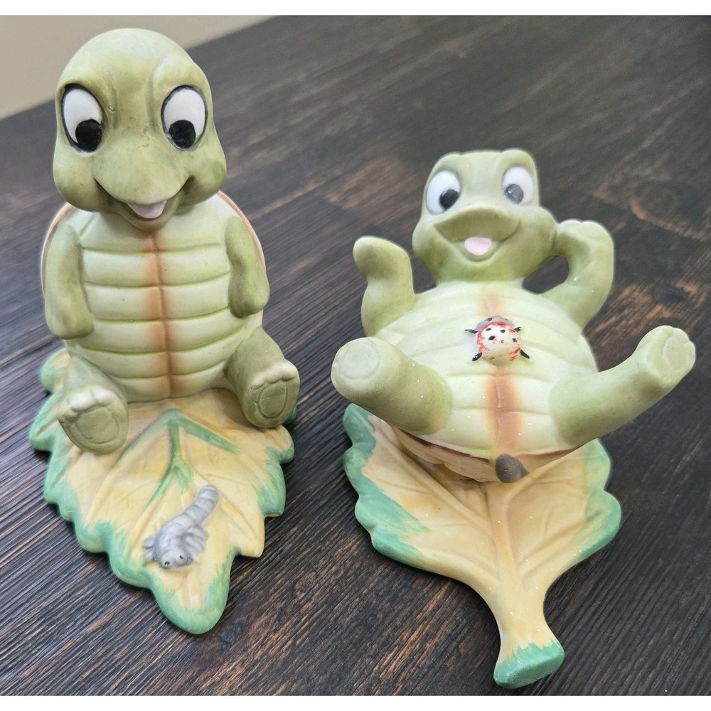 Homco Ceramic Painted Turtles With Lady Bug & Caterpillar Anamorphic Cute